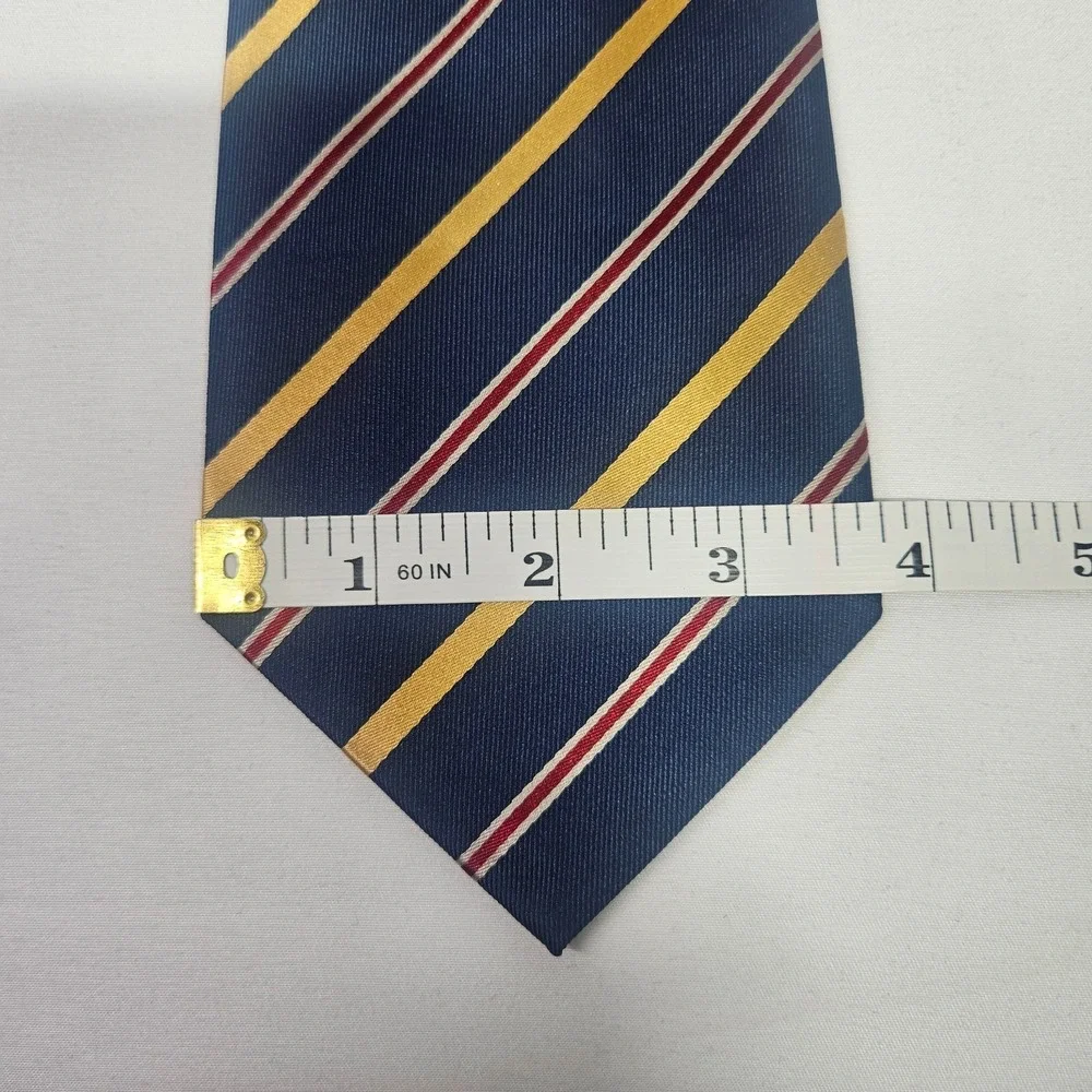 Banana Republic 100% Silk Men Tie Blue Gold Red Stripes 3.75